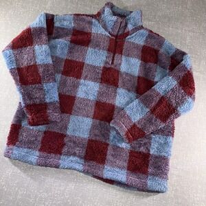 Eddie Bauer Sweater Womens XL Multicolor Plaid‎ Sherpa Fleece 1/4 Zip Pullover